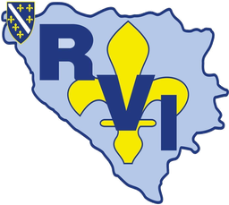 Grb Saveza ratnih vojnih invalida — mapa Bosne i Hercegovine sa slovima RVI